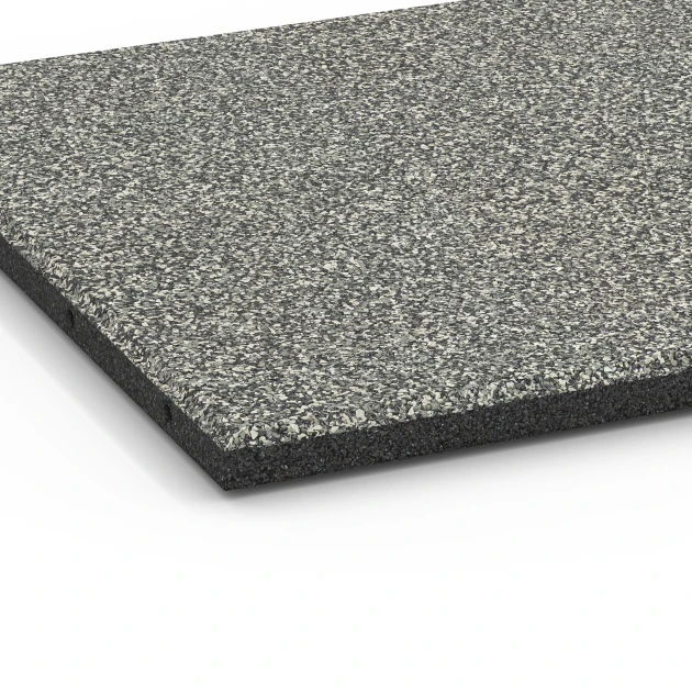 Detailaufnahme der Randausprägung von WARCO-Produkt 6414, Fallschutzmatte EPDM – 90 cm, Format 50 x 50 x 3 cm | 0,25 m², Farbe Grauer Granit.