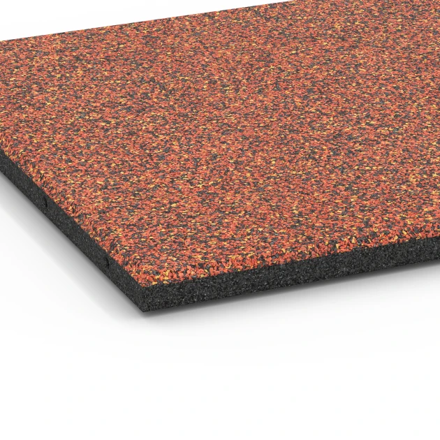 Detailaufnahme der Randausprägung von WARCO-Produkt 6417, Fallschutzmatte EPDM – 90 cm, Format 50 x 50 x 3 cm | 0,25 m², Farbe Feuersglut.