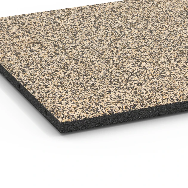 Detailaufnahme der Randausprägung von WARCO-Produkt 6419, Fallschutzmatte EPDM – 90 cm, Format 50 x 50 x 3 cm | 0,25 m², Farbe Travertin.