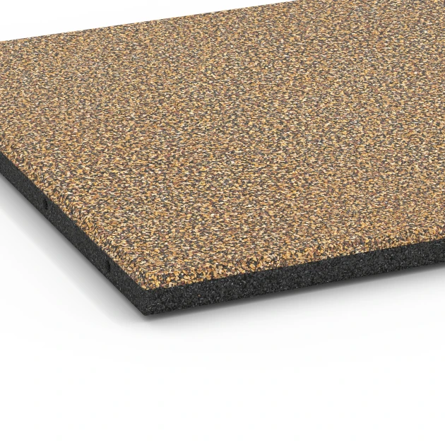 Detailaufnahme der Randausprägung von WARCO-Produkt 6421, Fallschutzmatte EPDM – 90 cm, Format 50 x 50 x 3 cm | 0,25 m², Farbe Rattan Lounge.