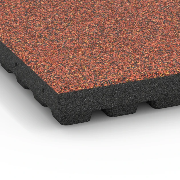 Detailaufnahme der Randausprägung von WARCO-Produkt 6444, Fallschutzplatte – 210 cm, Format 50 x 50 x 7 cm, Farbe Feuersglut.