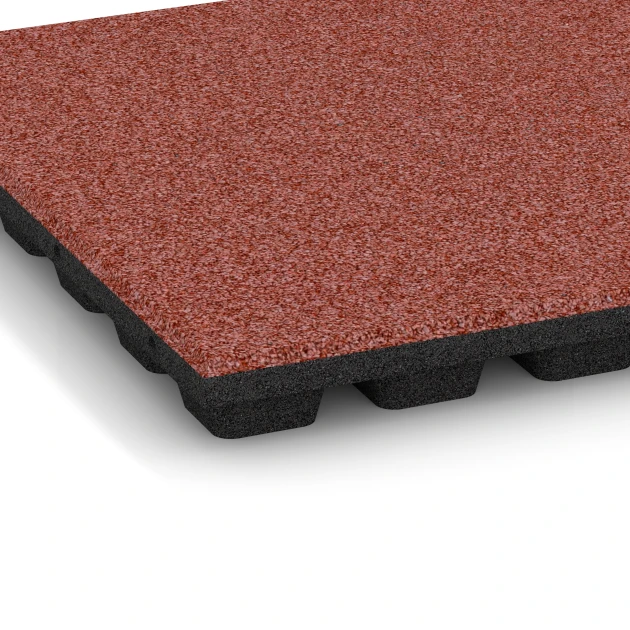 Detailaufnahme der Randausprägung von WARCO-Produkt 6136, Fallschutzplatte – 170 cm, Format 50 x 50 x 4,8 cm, Farbe Tomatenrot.