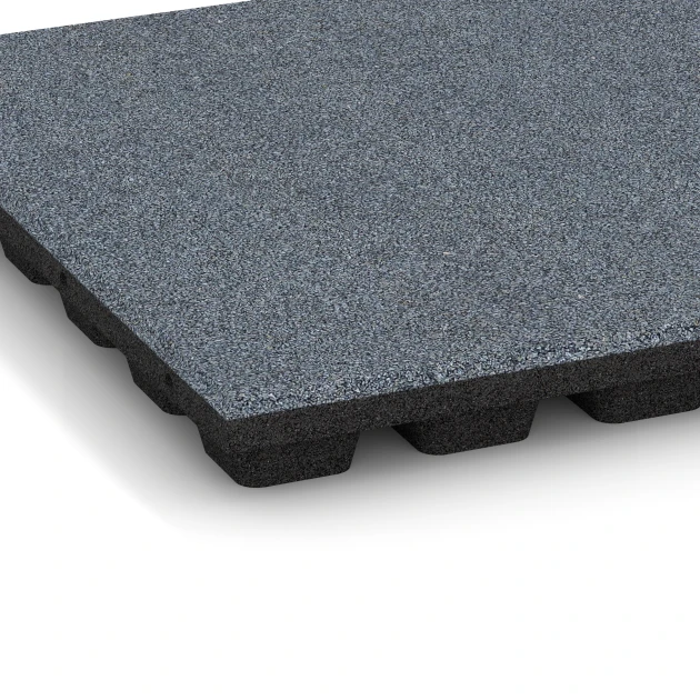 Detailaufnahme der Randausprägung von WARCO-Produkt 6294, Fallschutzplatten, Format 500 x 500 x 48 mm, Farbe Graphitgrau.