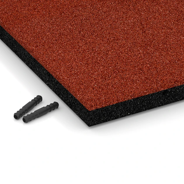 Detailaufnahme der Randausprägung von WARCO-Produkt 6194, Fallschutzplatten, Format 50 x 50 x 4 cm, Farbe Ziegelrot.