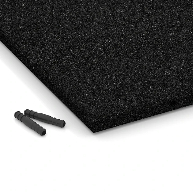 Detailaufnahme der Randausprägung von WARCO-Produkt 6170, Fallschutzplatten, Format 50 x 50 x 3 cm, Farbe Anthrazit.