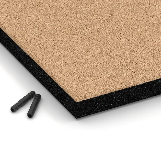 Detailaufnahme der Randausprägung von WARCO-Produkt 6225, Fallschutzplatten, Format 50 x 50 x 4,5 cm, Farbe Sandbeige.