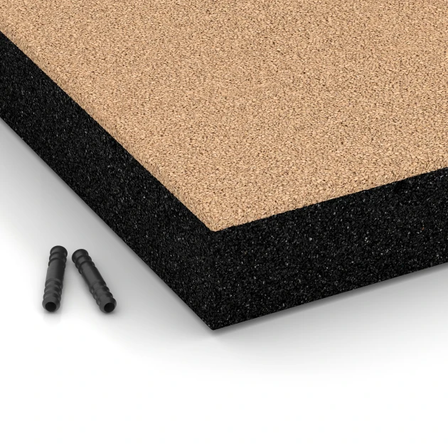 Detailaufnahme der Randausprägung von WARCO-Produkt 6234, Fallschutzplatten, Format 50 x 50 x 8 cm, Farbe Sandbeige.