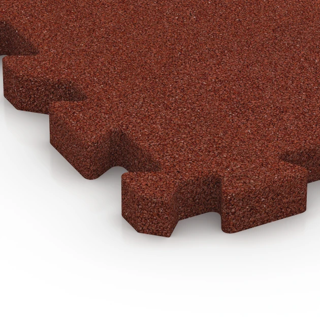Detailaufnahme der Randausprägung von WARCO-Produkt 6303, Fallschutz-Puzzlematte, Format 50 x 50 x 4 cm | 0,25 m², Farbe Ziegelrot.