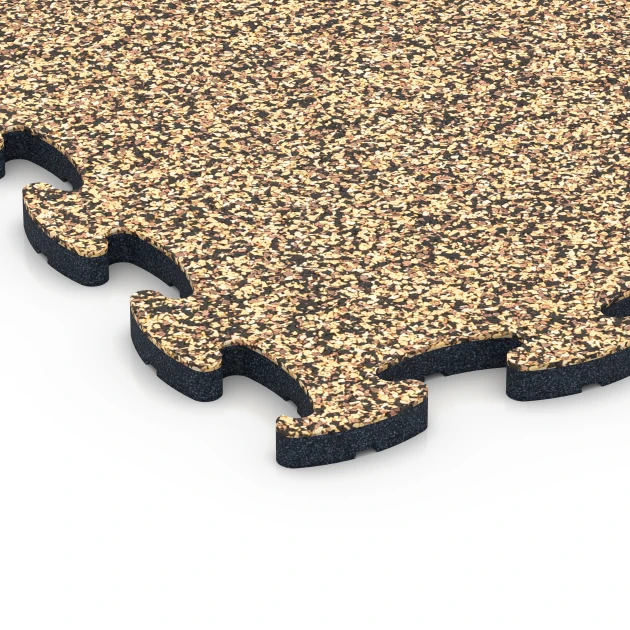 Detailaufnahme der Randausprägung von WARCO-Produkt 6921, Messeboden Klickfliese, Format 44,6 x 44,6 x 1,8 cm, Farbe Rattan Lounge.