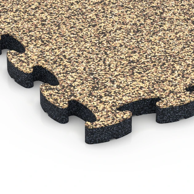 Detailaufnahme der Randausprägung von WARCO-Produkt 6939, Fallschutz Puzzlematte, Format 44,6 x 44,6 × 2,8 cm, Farbe Rattan Lounge.