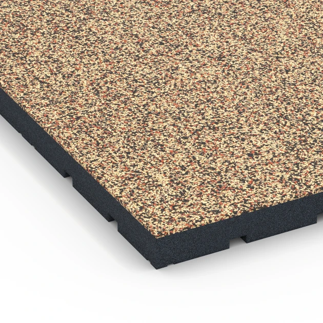 Detailaufnahme der Randausprägung von WARCO-Produkt 7144, Outdoor-Fitnessboden, Format 60 x 60 x 4 cm | 0,36 m², Farbe Terra Cotta.