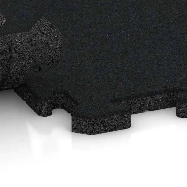 Großaufnahme vom Verbindungssystem von WARCO-Boden 5819 - Indoor-Klickfliese im Farbdesign Eisengrau. Abmessungen 1000 x 1000 x 30 mm.