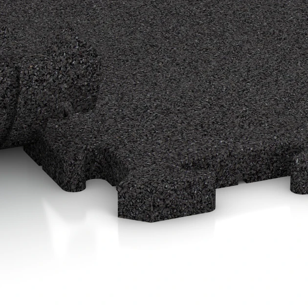 Großaufnahme vom Verbindungssystem von WARCO-Boden 3324 - Spiel-Bodenbelag im Farbdesign Anthrazit. Abmessungen 1000 x 1000 x 30 mm.