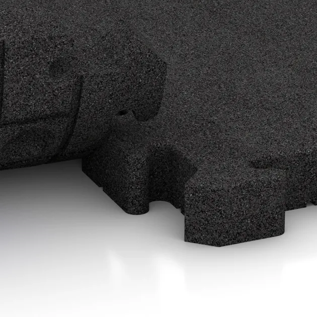 Großaufnahme vom Verbindungssystem von WARCO-Boden 3132 - Outdoor-Klickfliese im Farbdesign Anthrazit. Abmessungen 500 x 500 x 50 mm.