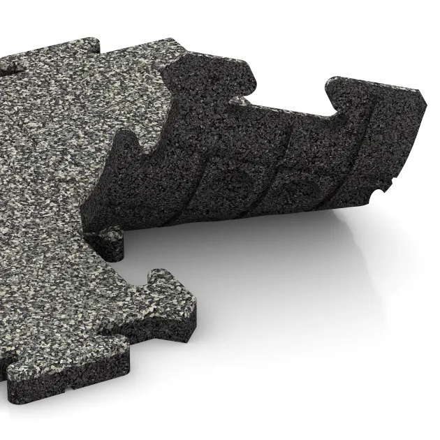 Großaufnahme vom Verbindungssystem von WARCO-Boden 4887 - Randplatte HD im Farbdesign Grauer Granit. Abmessungen 500 x 235 x 30 mm.