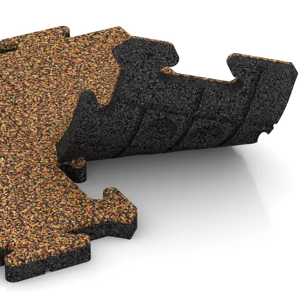 Großaufnahme vom Verbindungssystem von WARCO-Boden 4851 - Randplatte im Farbdesign Terra Cotta. Abmessungen 500 x 235 x 30 mm.
