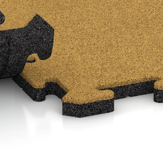 Großaufnahme vom Verbindungssystem von WARCO-Boden 5311 - Randplatte im Farbdesign Zitronengelb. Abmessungen 500 x 235 x 30 mm.