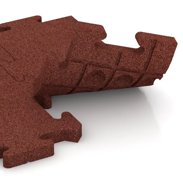 Großaufnahme vom Verbindungssystem von WARCO-Boden 4923 - Randplatte im Farbdesign Ziegelrot. Abmessungen 500 x 235 x 30 mm.