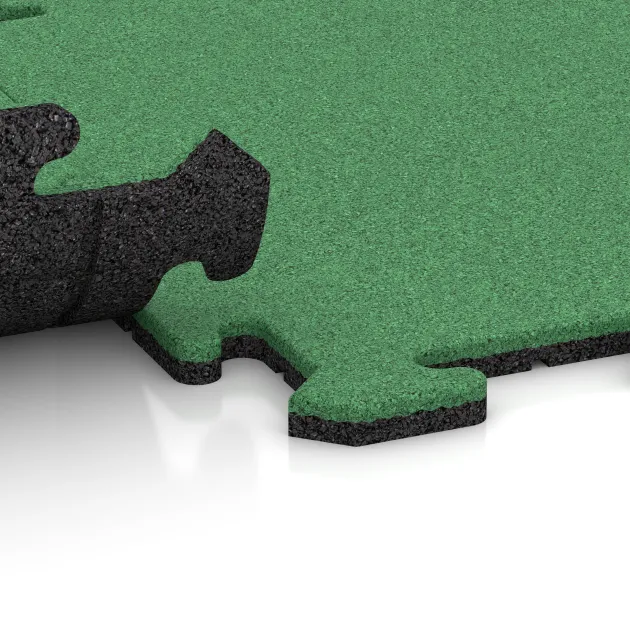 Großaufnahme vom Verbindungssystem von WARCO-Boden 6198 - Balkon Bodenbelag im Farbdesign Maigrün. Abmessungen 500 x 500 x 18 mm.