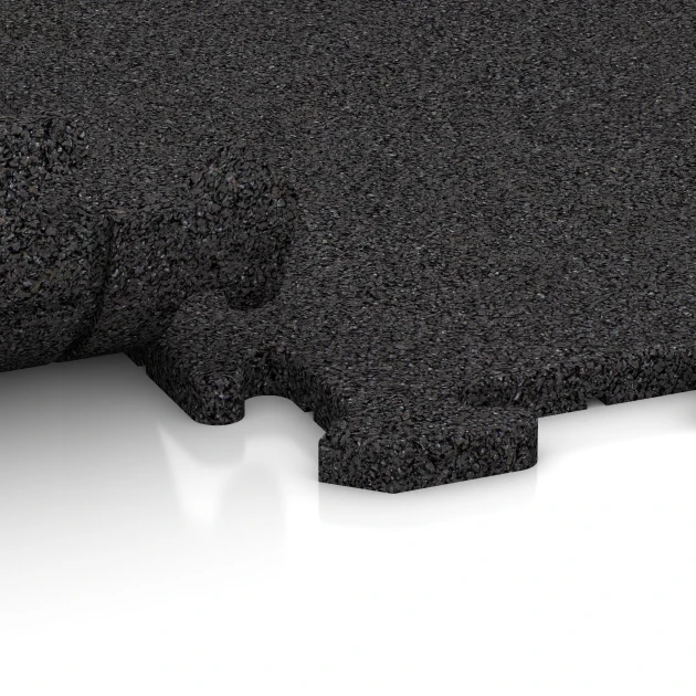 Großaufnahme vom Verbindungssystem von WARCO-Boden 0364 - Treppenbelag im Farbdesign Anthrazit. Abmessungen 1000 x 1000 x 18 mm.