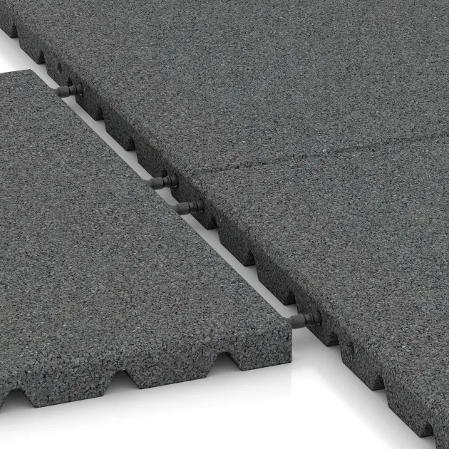 Großaufnahme vom Verbindungssystem von WARCO-Boden 0571 - Wandschutzplatte im Farbdesign Schiefergrau. Abmessungen 500 x 500 x 30 mm.