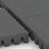 Großaufnahme vom Verbindungssystem von WARCO-Boden 0729 - Fallschutzplatte im Farbdesign Schiefergrau. Abmessungen 500 x 500 x 80 mm.