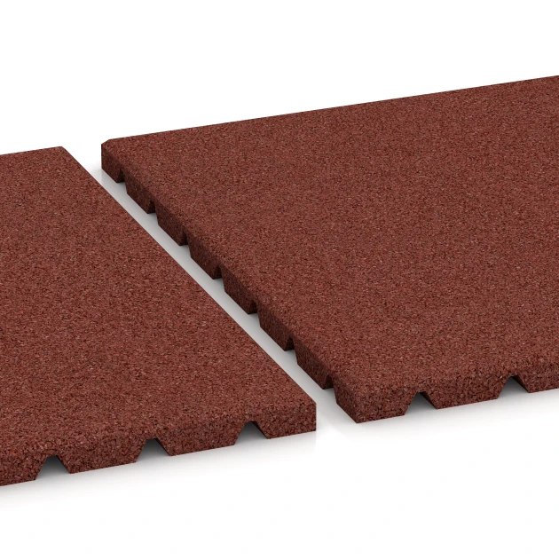 Großaufnahme vom Verbindungssystem von WARCO-Boden 0533 - Balkon-Fliese im Farbdesign Ziegelrot. Abmessungen 50 × 50 × 2,5 cm.