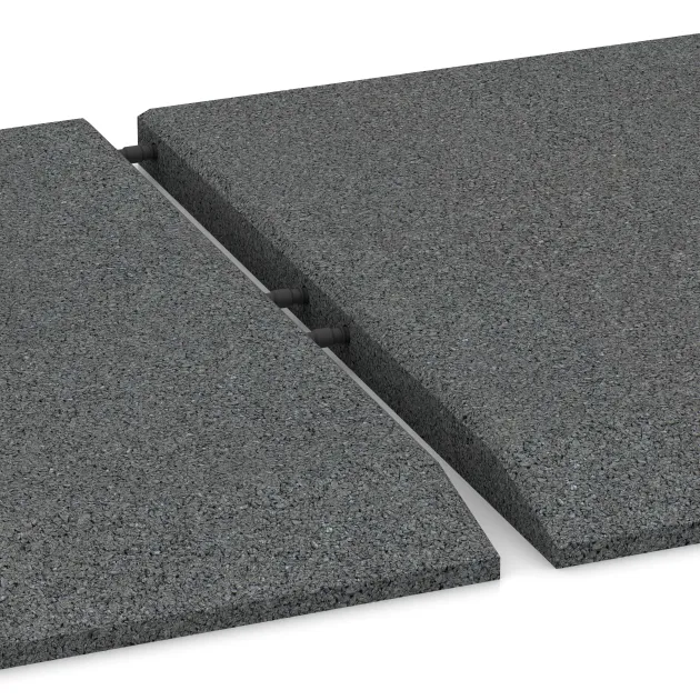 Großaufnahme vom Verbindungssystem von WARCO-Boden 0424 - Rand-Platte (eine Seite abgeschrägt) im Farbdesign Schiefergrau. Abmessungen 500 x 500 x 30 mm.