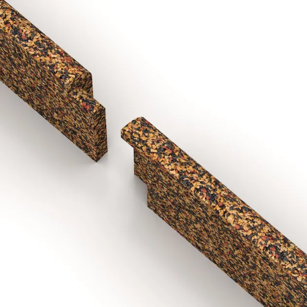 Großaufnahme vom Verbindungssystem von WARCO-Boden 2250 - Wandschutz Sockelleiste im Farbdesign Terra Cotta. Abmessungen 750 x 20 x 80 mm.