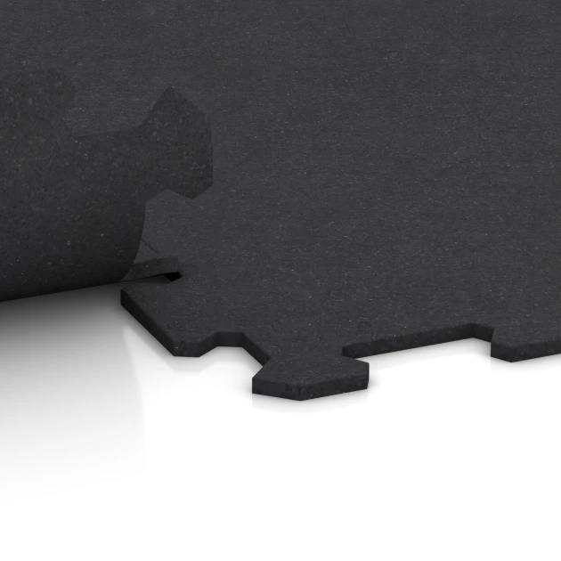 Großaufnahme vom Verbindungssystem von WARCO-Boden 1064 - Fitnessboden Kompakt im Farbdesign Anthrazit matt. Abmessungen 970 x 970 x 8 mm | 0,94 m.