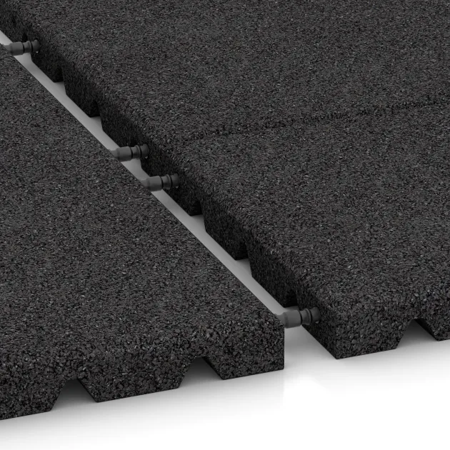 Großaufnahme vom Verbindungssystem von WARCO-Boden 0383 - halbe Platte im Farbdesign Anthrazit. Abmessungen 500 x 250 x 30 mm.