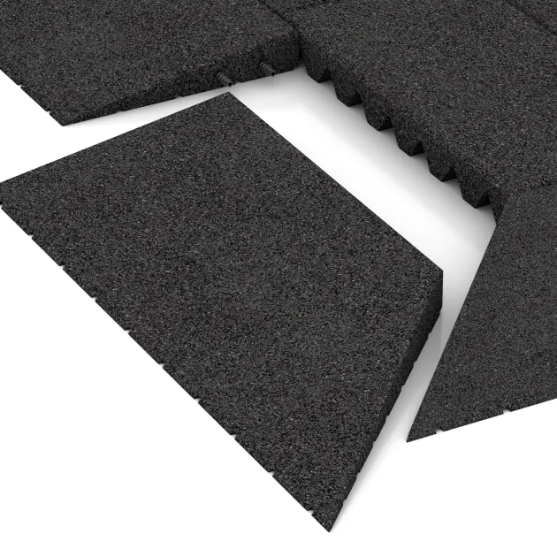 Großaufnahme vom Verbindungssystem von WARCO-Boden 2076 - rechte Eck-Keilhälfte im Farbdesign Anthrazit. Abmessungen 750 x 300 mm | 8 <  50 mm.