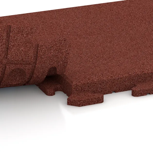 Großaufnahme vom Verbindungssystem von WARCO-Boden 1393 - Hunde-Zwingermatte im Farbdesign Ziegelrot. Abmessungen 500 x 500 x 40 mm.