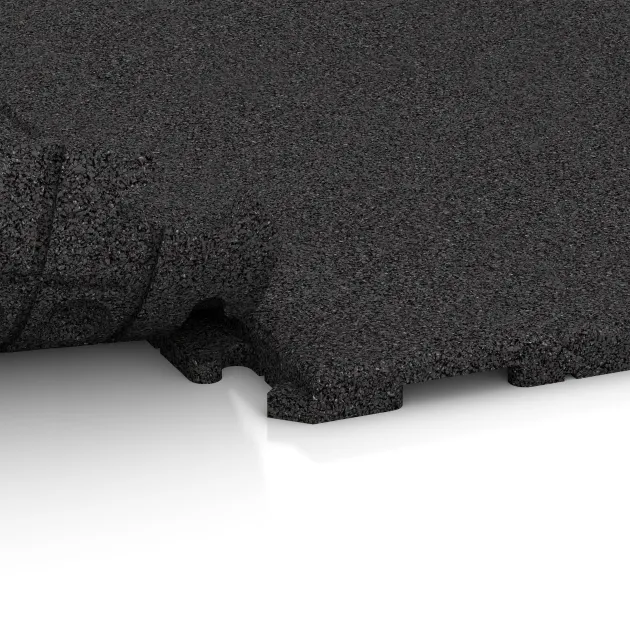 Großaufnahme vom Verbindungssystem von WARCO-Boden 5959 - Event-Boden im Farbdesign Anthrazit. Abmessungen 1000 x 1000 x 30 mm.