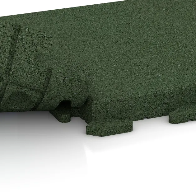 Großaufnahme vom Verbindungssystem von WARCO-Boden 1480 - Gehwegplatte im Farbdesign Grasgrün. Abmessungen 500 x 500 x 50 mm.