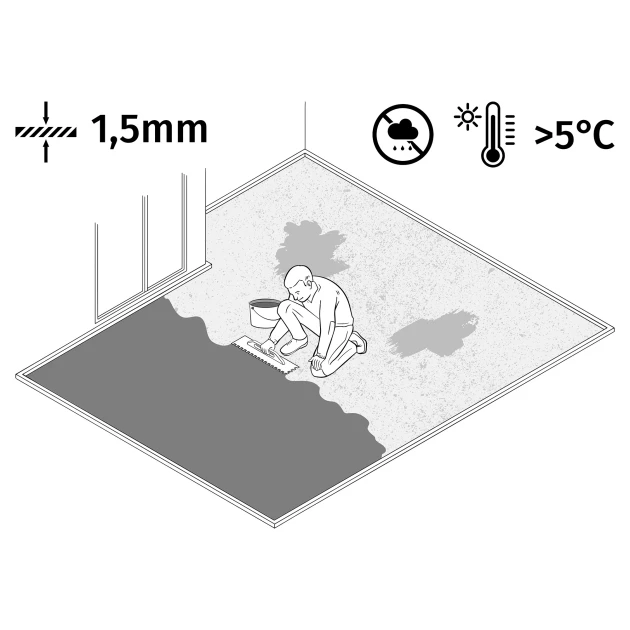 Großaufnahme vom Verbindungssystem von WARCO-Boden 0029 - ALLESDICHT – Flüssigabdichtung im Farbdesign Rotbraun. Abmessungen 11 kg | 3,3 m².
