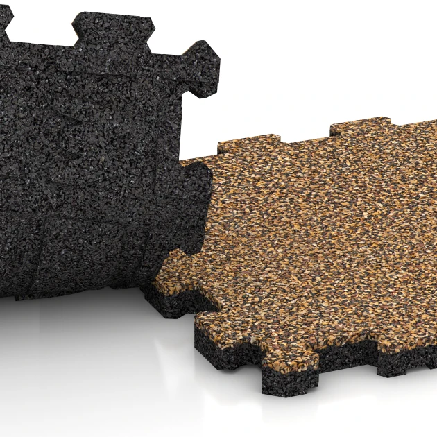 Großaufnahme vom Verbindungssystem von WARCO-Boden 5435 - Treppenfliese im Farbdesign Rattan Lounge. Abmessungen 306 x 306 x 20 mm.