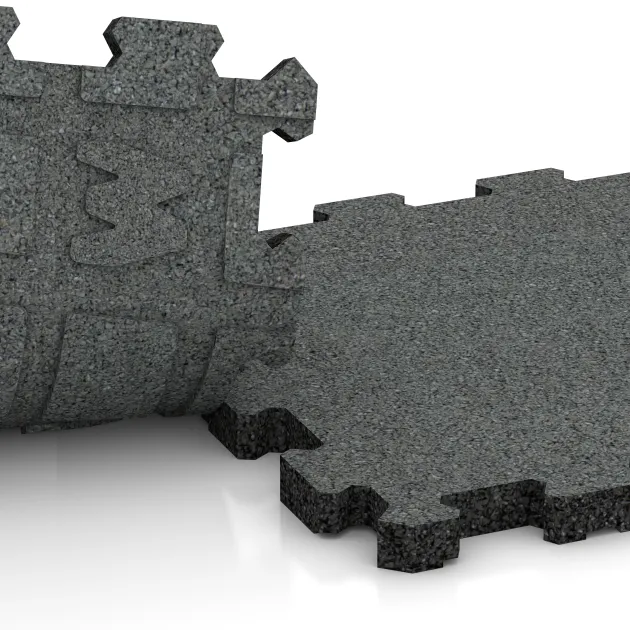 Großaufnahme vom Verbindungssystem von WARCO-Boden 3790 - Eck-Platte (zwei Seiten abgeschrägt) im Farbdesign Blassgrün. Abmessungen 500 x 500 x 100 mm.