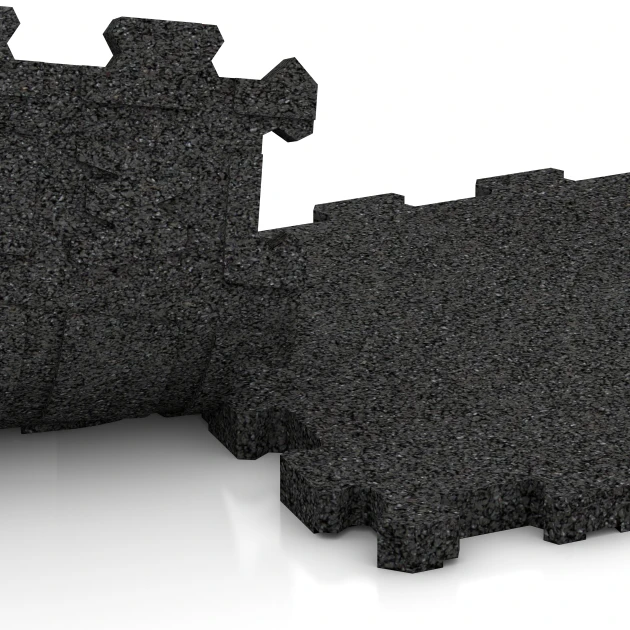 Großaufnahme vom Verbindungssystem von WARCO-Boden 3741 - Steinteppich-Klickfliese im Farbdesign Anthrazit. Abmessungen 306 x 306 x 20 mm.