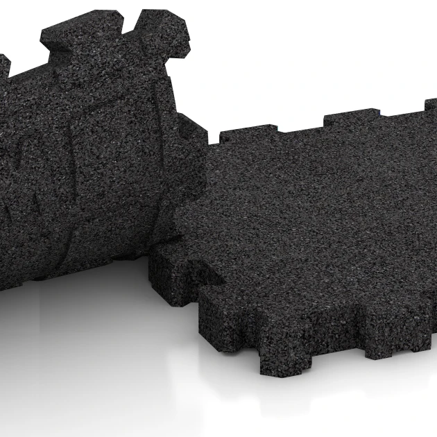 Großaufnahme vom Verbindungssystem von WARCO-Boden 5270 - Steinteppich-Klickfliese im Farbdesign Anthrazit. Abmessungen 306 x 306 x 30 mm.