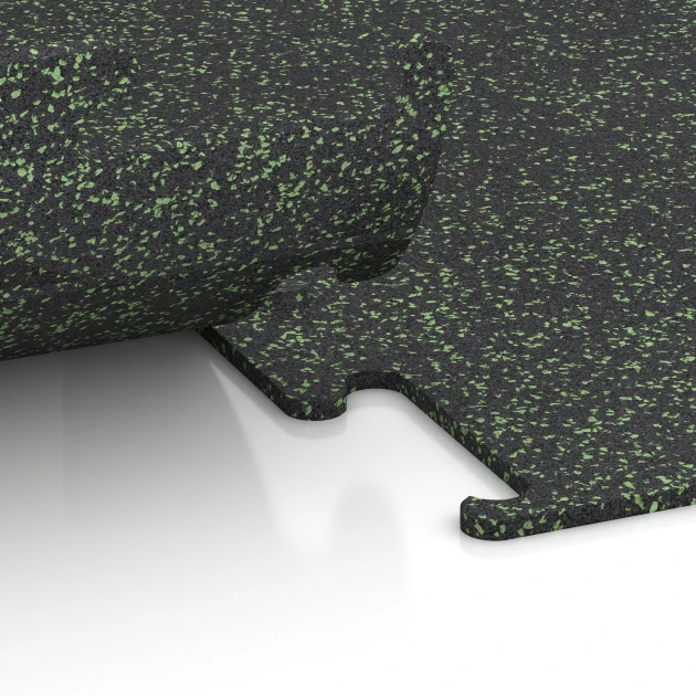 Großaufnahme vom Verbindungssystem von WARCO-Boden 3767 - Fitness Performance Elite Trainingsboden im Farbdesign Leicht Grün Gesprenkelt. Abmessungen 50 x 50 x 1 cm | 0,25 m².