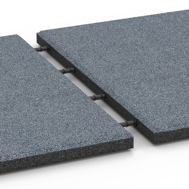 Großaufnahme vom Verbindungssystem von WARCO-Boden 6290 - Fallschutzplatten im Farbdesign Graphitgrau. Abmessungen 50 x 50 x 3 cm.