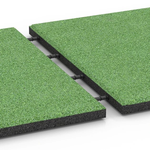 Großaufnahme vom Verbindungssystem von WARCO-Boden 6289 - Fallschutzplatten im Farbdesign Lindgrün. Abmessungen 50 x 50 x 3 cm | 0,25 m².