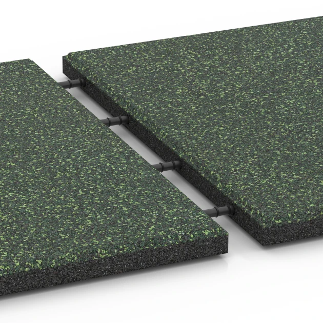 Großaufnahme vom Verbindungssystem von WARCO-Boden 6415 - Fallschutzmatte EPDM – 90 cm im Farbdesign Englischer Rasen. Abmessungen 50 x 50 x 3 cm | 0,25 m².