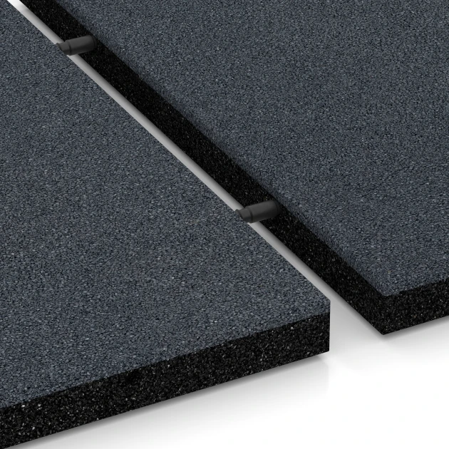 Großaufnahme vom Verbindungssystem von WARCO-Boden 6221 - Fallschutzplatten im Farbdesign Schiefergrau. Abmessungen 50 x 50 x 4 cm.