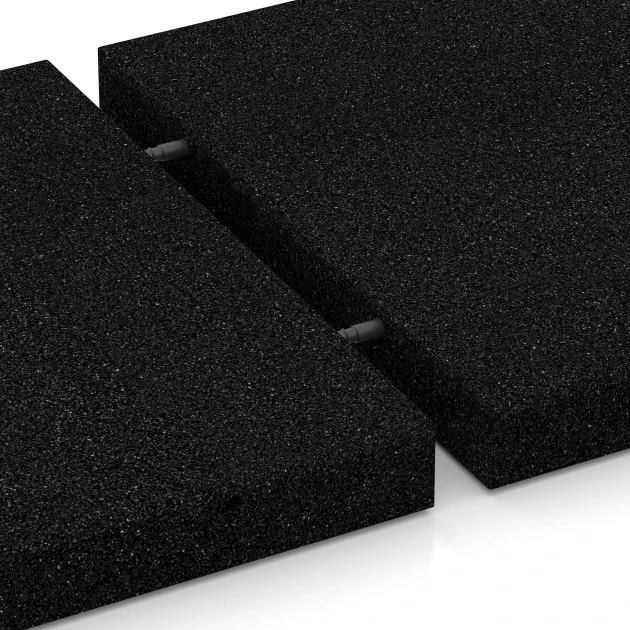 Großaufnahme vom Verbindungssystem von WARCO-Boden 6173 - Fallschutzplatten im Farbdesign Anthrazit. Abmessungen 50 x 50 x 6 cm.