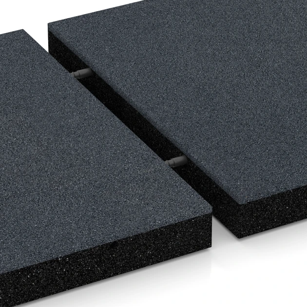 Großaufnahme vom Verbindungssystem von WARCO-Boden 6269 - Fallschutzplatte – 180 cm im Farbdesign Schiefergrau. Abmessungen 50 x 50 x 6 cm.