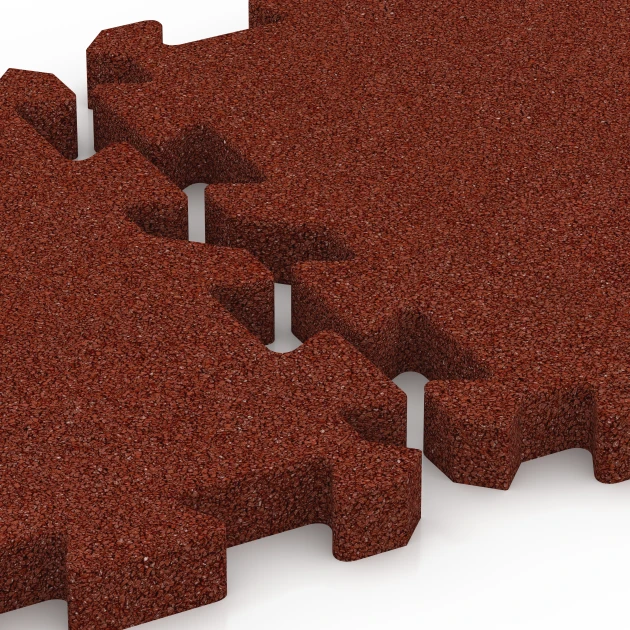 Großaufnahme vom Verbindungssystem von WARCO-Boden 6994 - Fitness Bodenschutzmatte im Farbdesign Ziegelrot. Abmessungen 50 x 50 x 4 cm | 0,25 m².