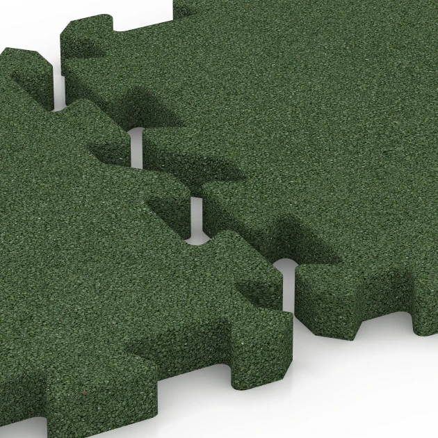 Großaufnahme vom Verbindungssystem von WARCO-Boden 6995 - Fitness Bodenschutzmatte im Farbdesign Grasgrün. Abmessungen 50 x 50 x 4 cm | 0,25 m².