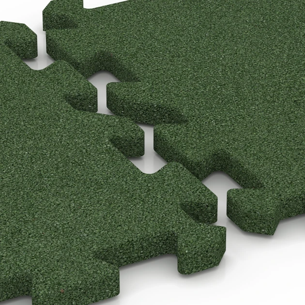 Großaufnahme vom Verbindungssystem von WARCO-Boden 6990 - Fitness Bodenschutzmatte im Farbdesign Grasgrün. Abmessungen 50 x 50 x 3 cm | 0,25 m².